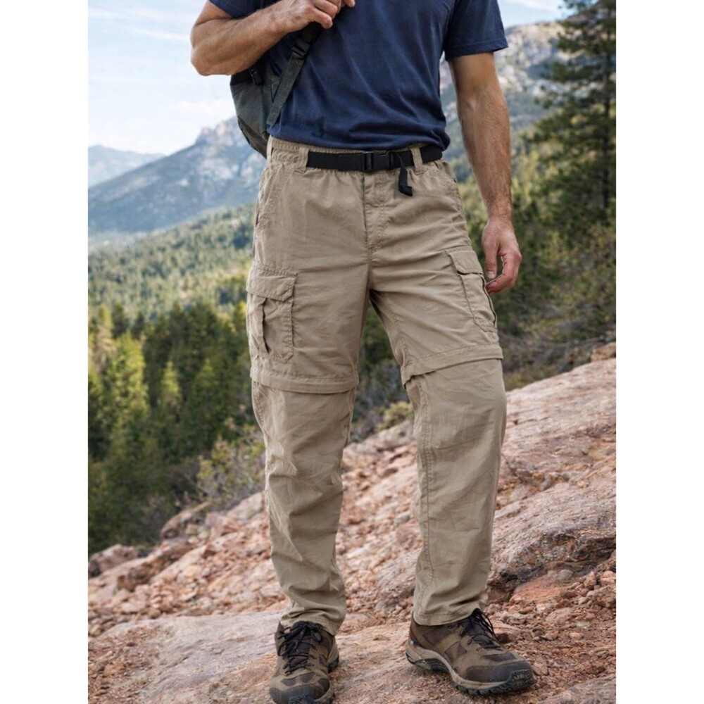 REI Cargo Convertible Pants Men Medium Nylon Hiking Zip Off Tan